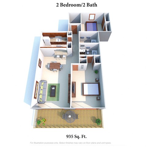 2 bed 2 bath floor plan A at Indian Lookout Apartments, Cincinnati, OH, 45238